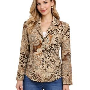 Vintage Kensington Square 80s L Brown Animal Print Paisley Blazer Chic